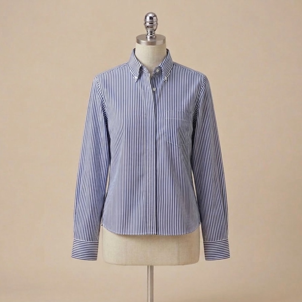 Forever 21 Collared Button Down Striped Poplin Shirt Blue White Preppy Classic